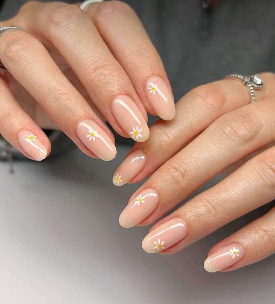 Nude Pink Daisy Side Accent Nails Nude Pink Daisy Side Accent Nails — Simple Nail Designs