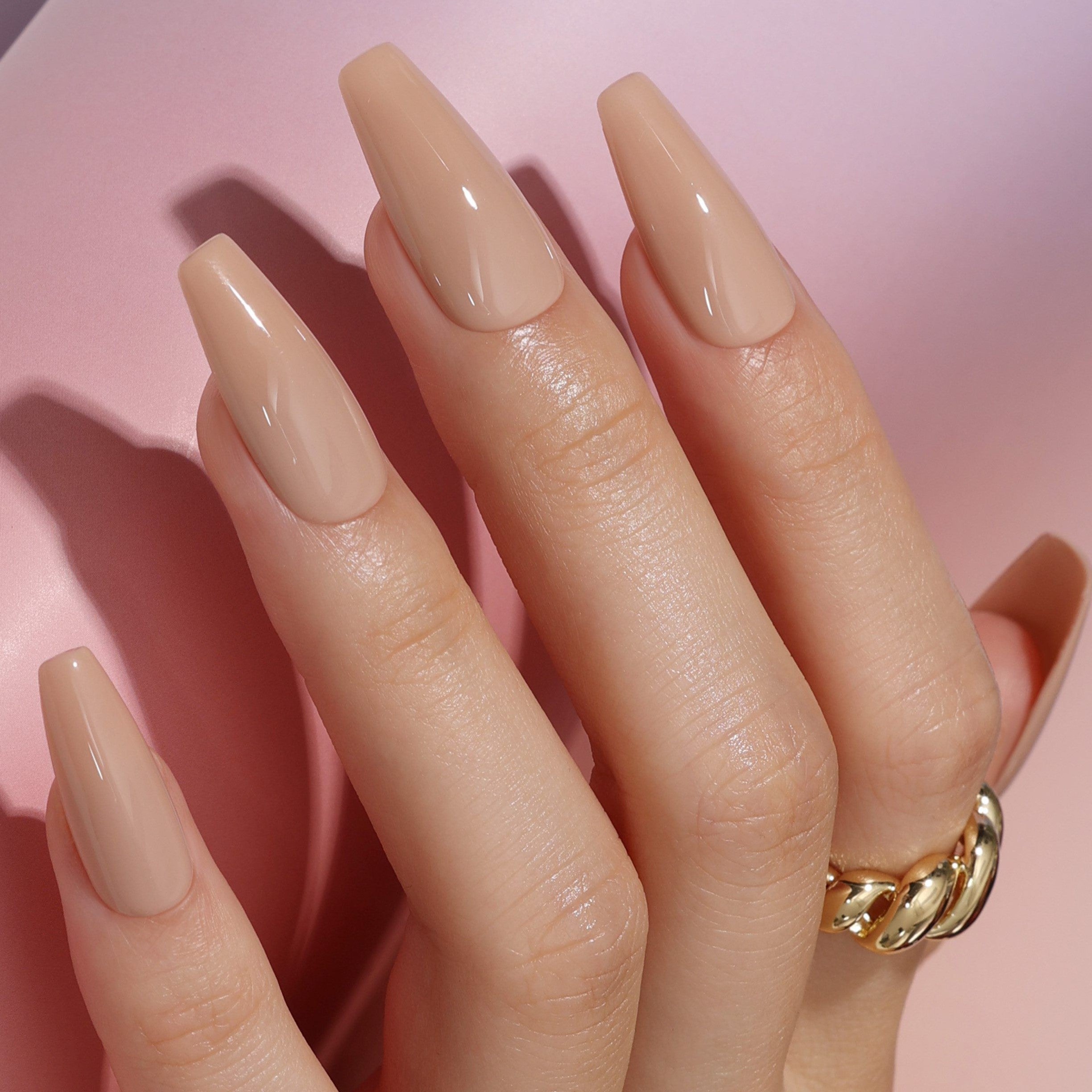 Light Beige-Brown Glossy Coffins Light Beige-Brown Glossy Coffins — Mocha Nails