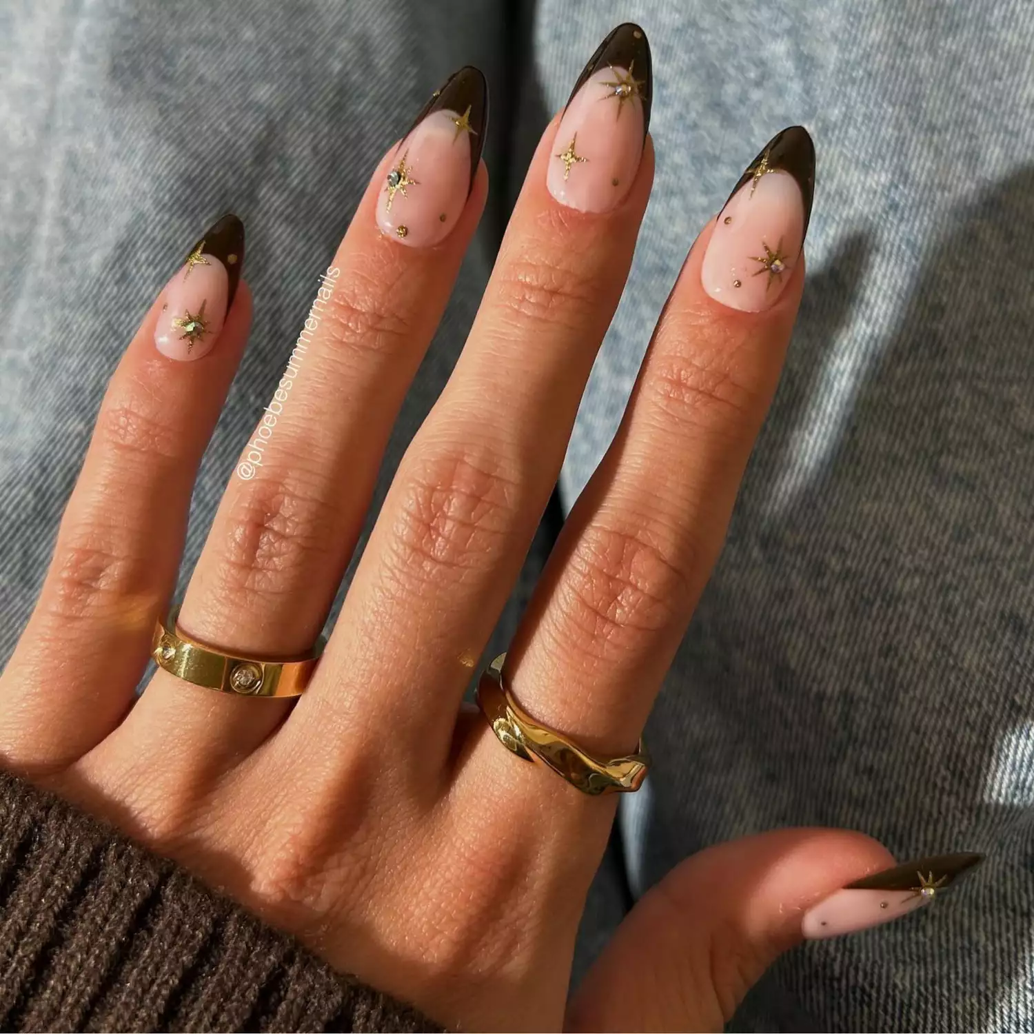 Gold Glitter Star French Tips — Winter French Tip Nails