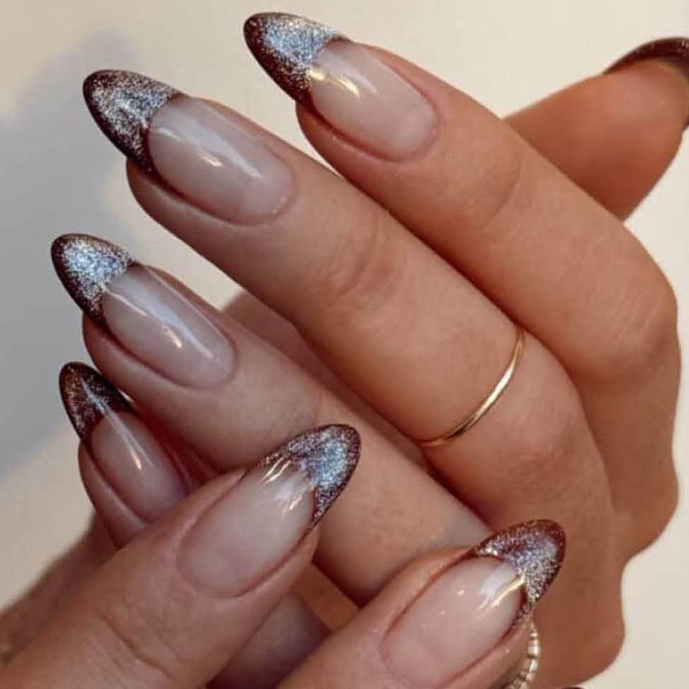 Glitter French Tips on Sheer Nude — Winter Acrylic Nails