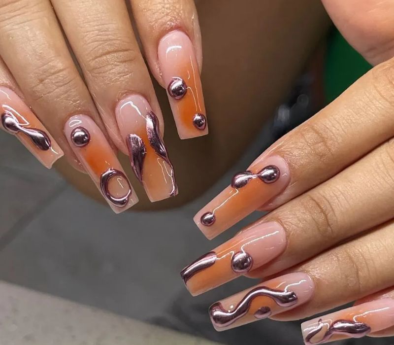 Glossy With Chrome Accents Visual Idea — Coffin Nail Designs