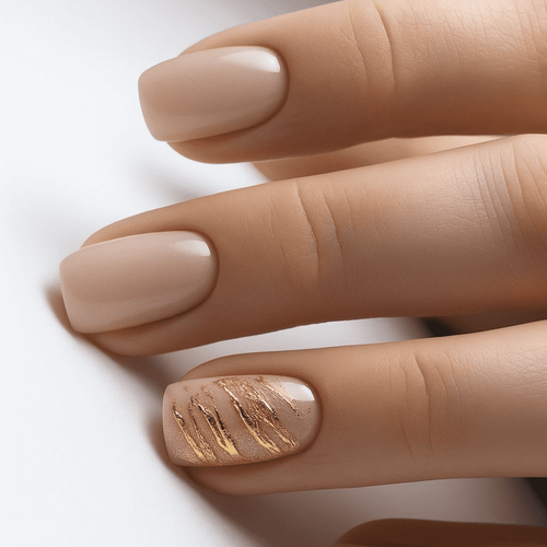 Creamy Beige with Linear Gold Foil — Neutral Nail Colors