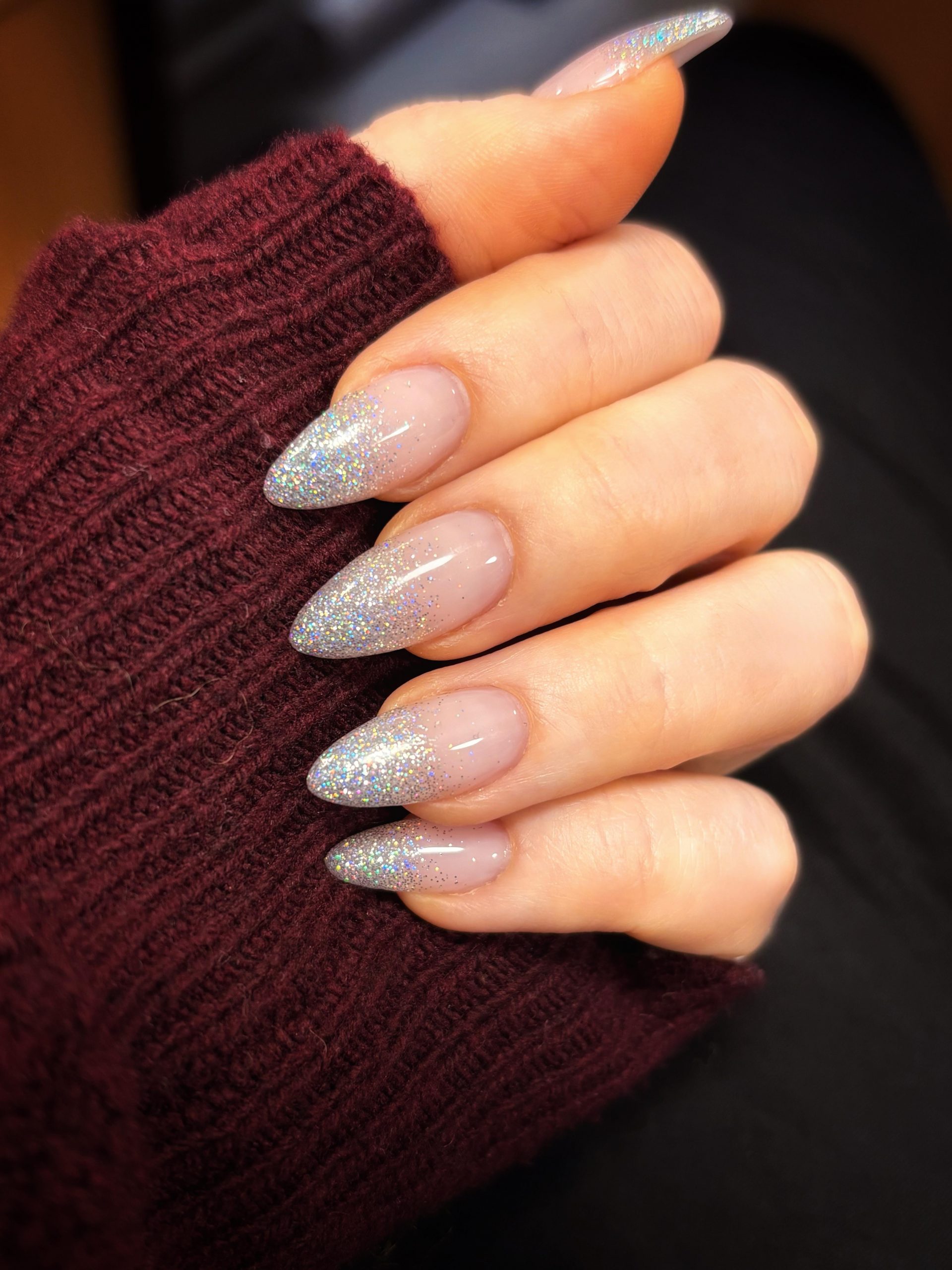 Holographic Glitter Tip Medium Almonds Holographic Glitter Tip Medium Almonds — Simple Winter Nails