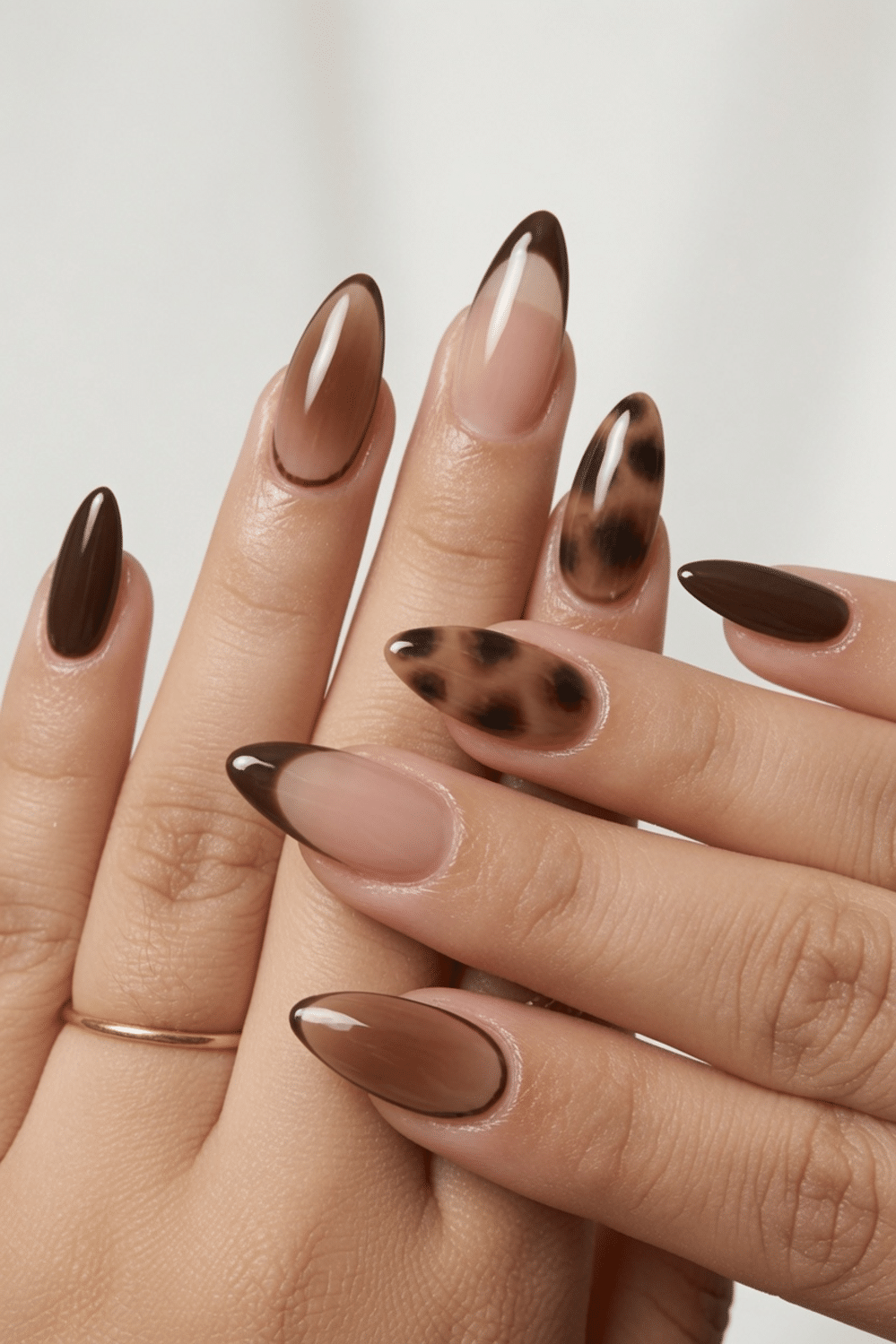 Brown Ombré Leopard Print Almond Nails — Brown Nail Designs