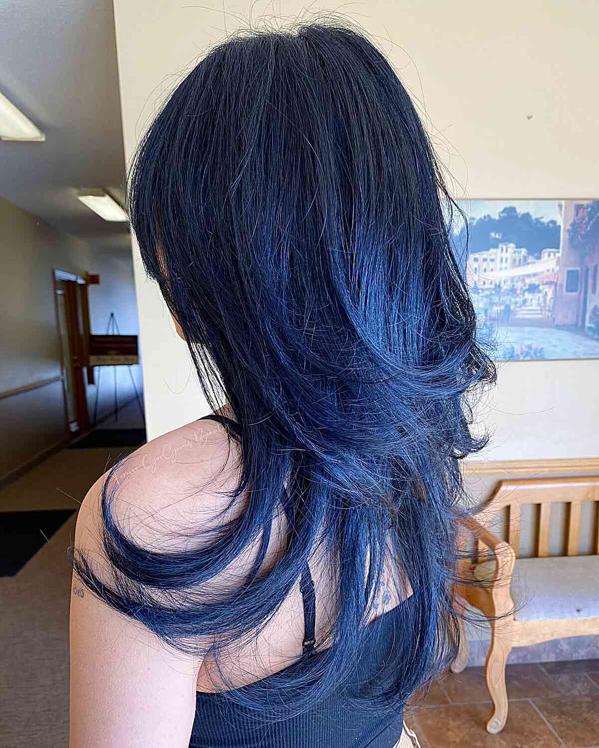 Layered Shag With Deep Blue Black Hue — Blue Black Hair