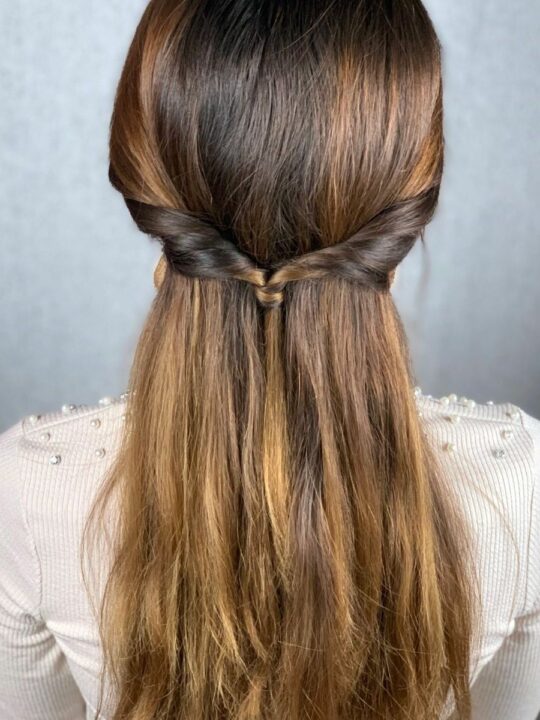 Dark Brown Twisted Half Up — Winter Half Up Half Down Hairstyles
