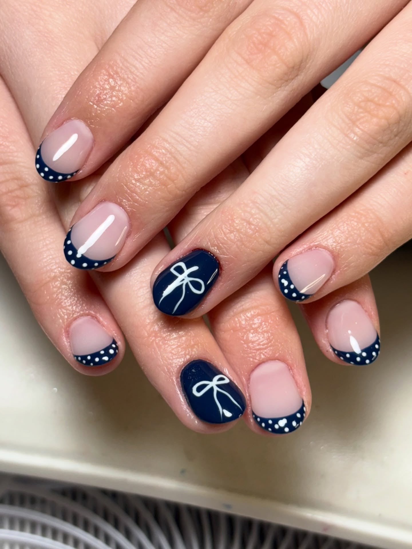 Navy Polka Dot French Tips Navy Polka Dot French Tips — Navy Blue Nails