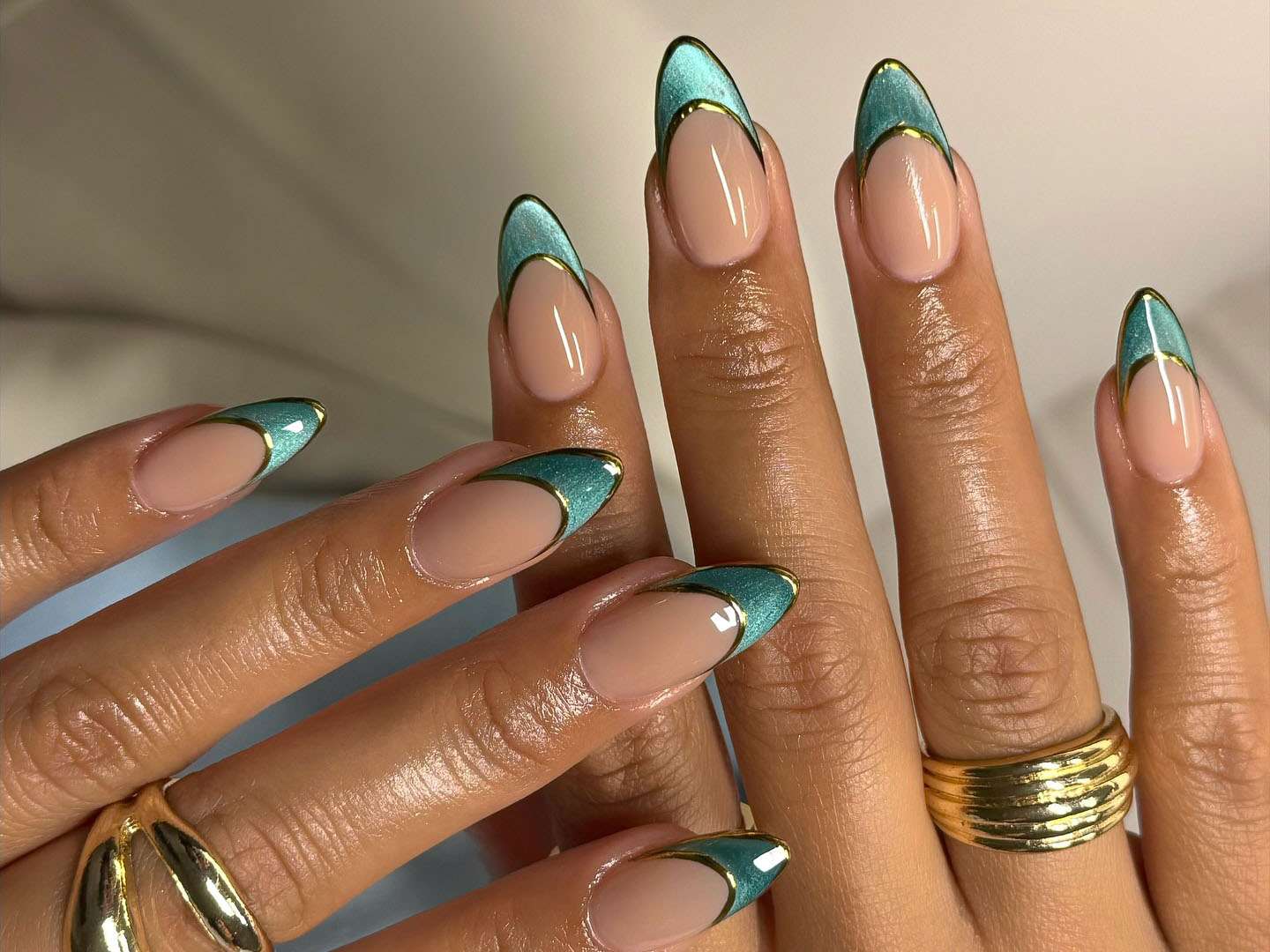 Teal and Gold Double French Teal and Gold Double French — French Nail Designs
