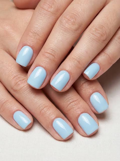 Pale Icy Blue Glossy Short Square Nails Pale Icy Blue Glossy Short Square Nails — Winter Square Nails