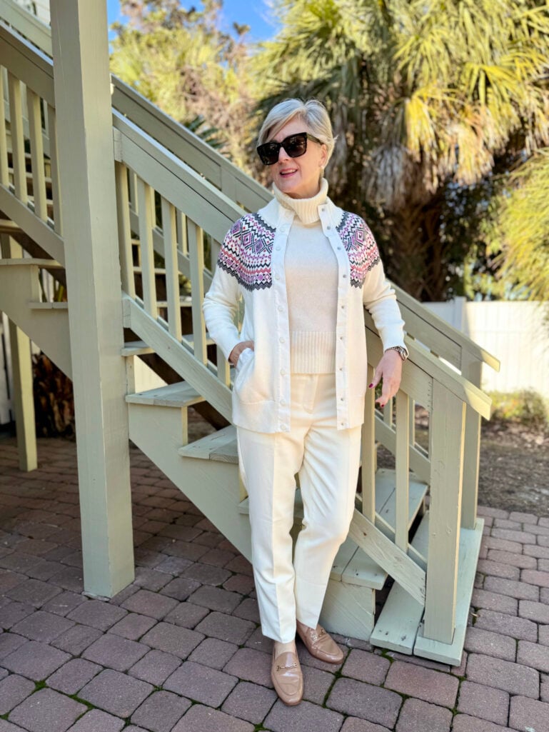 Elevated Casual Look: Fair Isle Cardigan with Matching Trousers Elevated Casual Look: Fair Isle Cardigan with Matching Trousers — Fair Isle Sweater Outfits