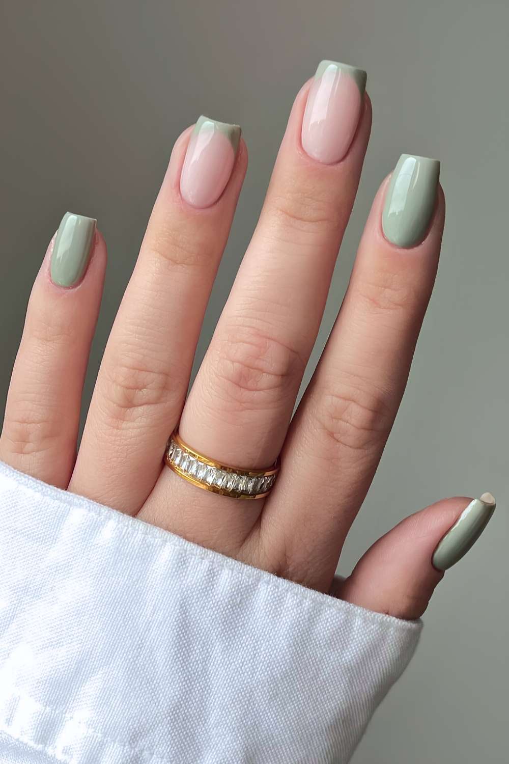 Muted Sage Green French Tips Muted Sage Green French Tips — Green Nail Designs