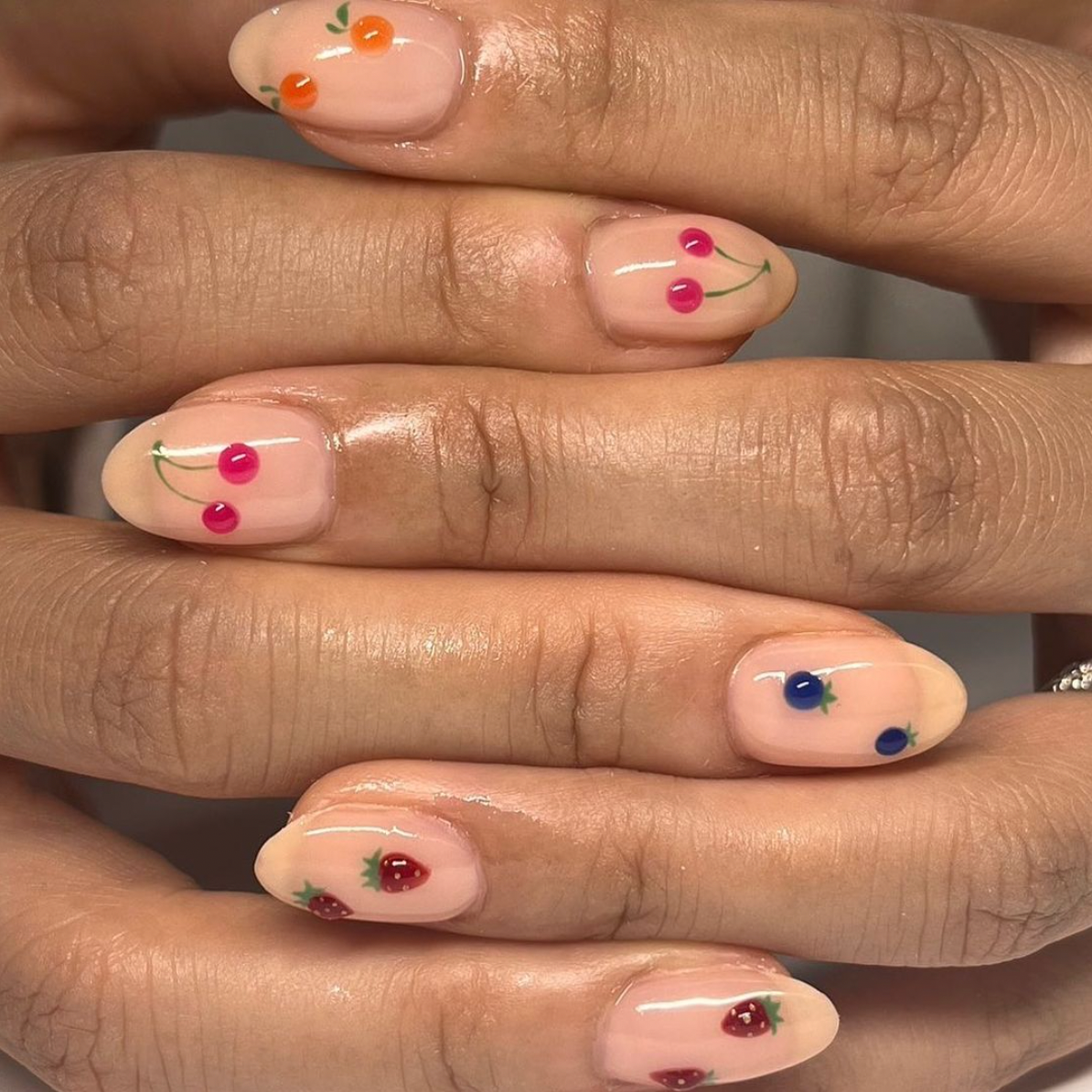 Short Oval with Tiny Fruit Illustrations — Cute Nail Designs