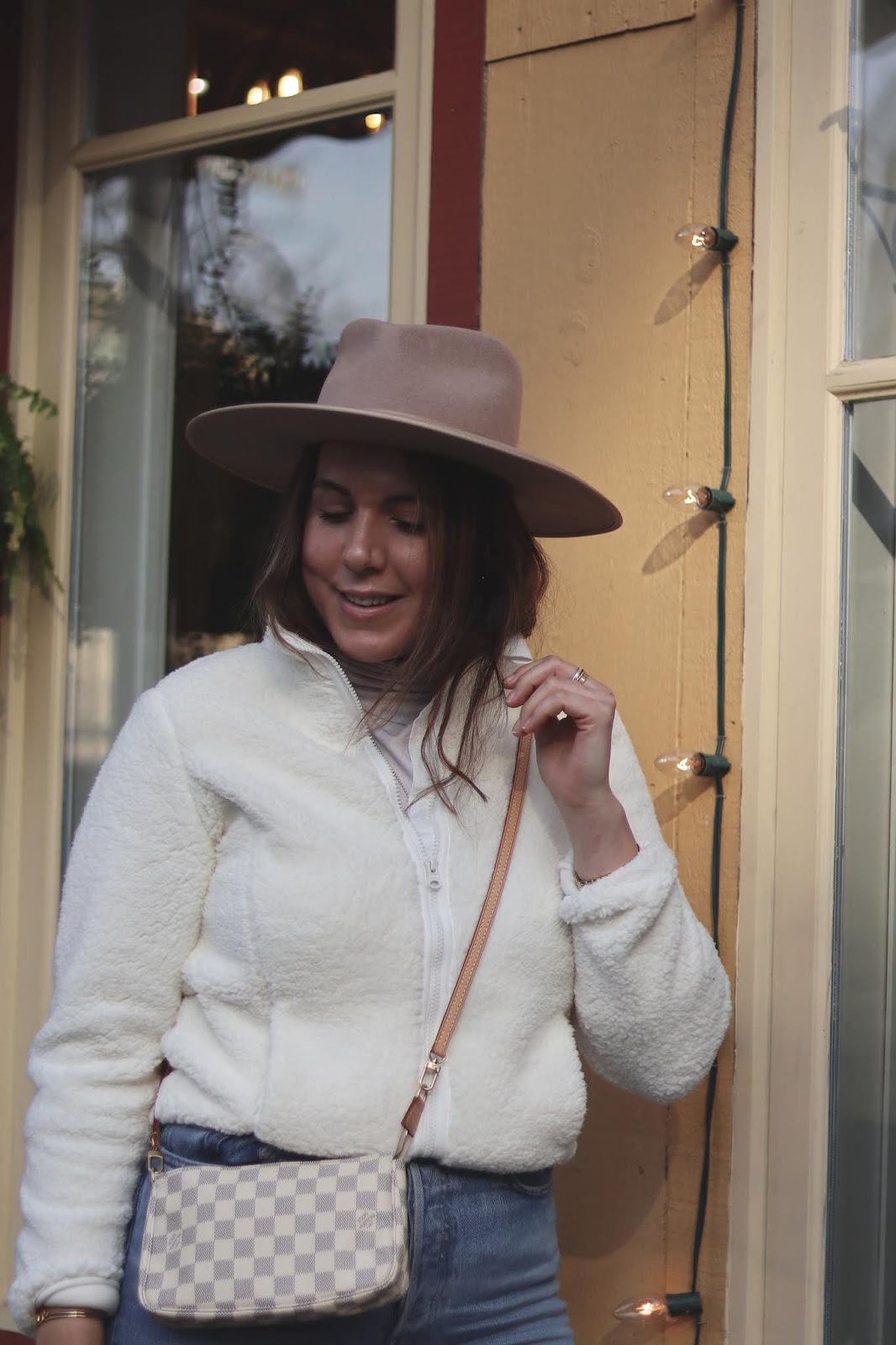 Textural Contrast: Fuzzy White Fleece with Turtleneck and Jeans Textural Contrast: Fuzzy White Fleece with Turtleneck and Jeans — Fleece Jacket Outfits