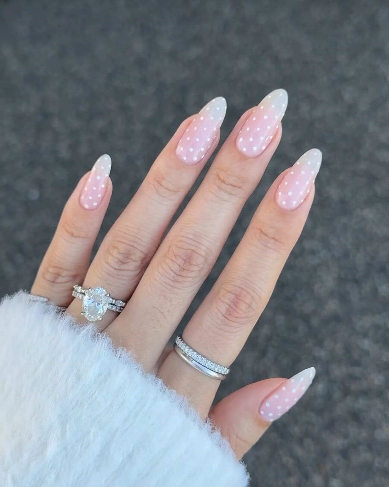 Pink to White Gradient Polka Dot Nails Pink to White Gradient Polka Dot Nails — Winter Nail Colors for Women Over 40