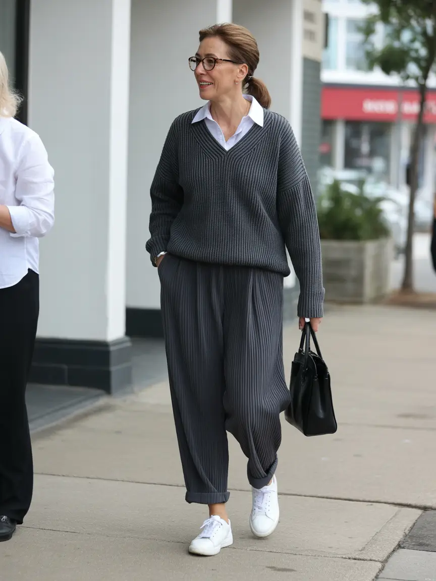 Oversized Grey Sweater and Wide-Leg Trousers for Cozy Comfort Oversized Grey Sweater and Wide-Leg Trousers for Cozy Comfort — Casual Winter Outfits for Women Over 50