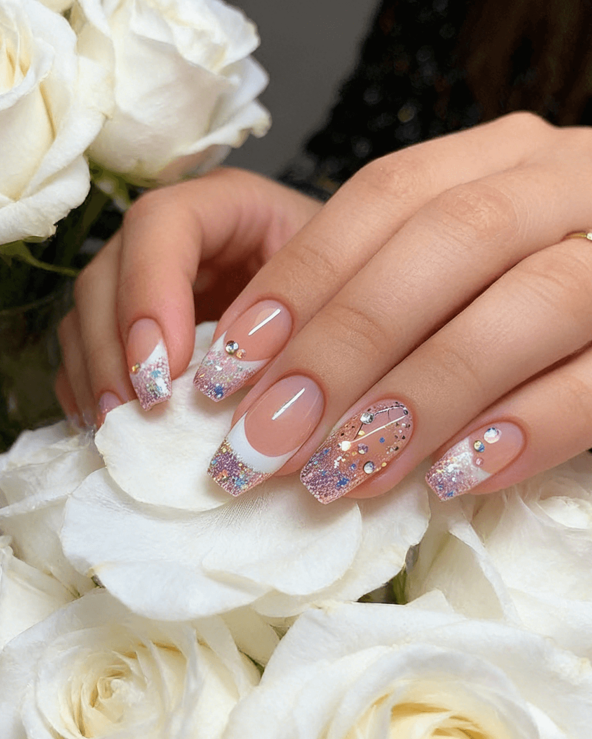Glossy With Glitter Visual Idea — Coffin Nail Designs