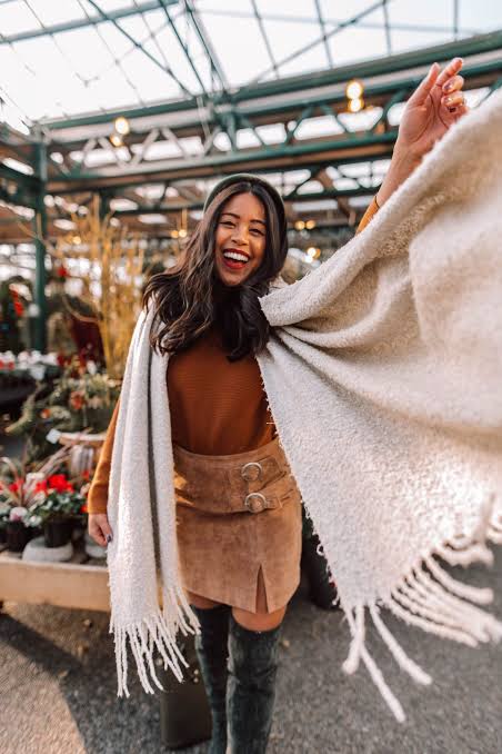 Suede Mini Skirt with Over-the-Knee Boots — Winter Outfits