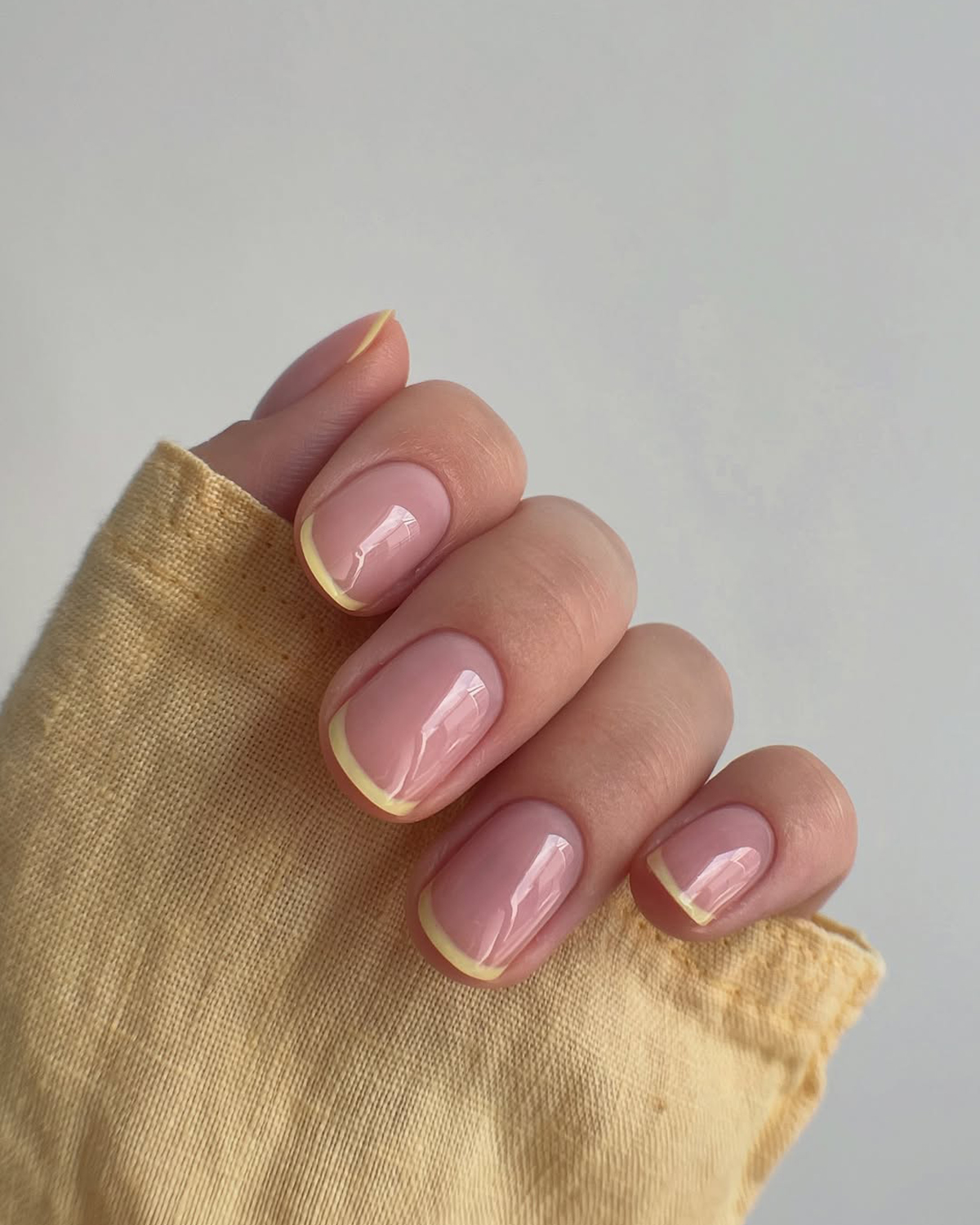 Short Square Sheer Pink Yellow French Tips Short Square Sheer Pink Yellow French Tips — Yellow Nail Designs