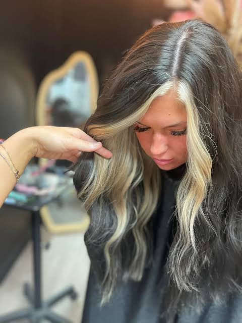 Dark Brown With Bold Blonde Money Piece — Blonde to Brunette Hair