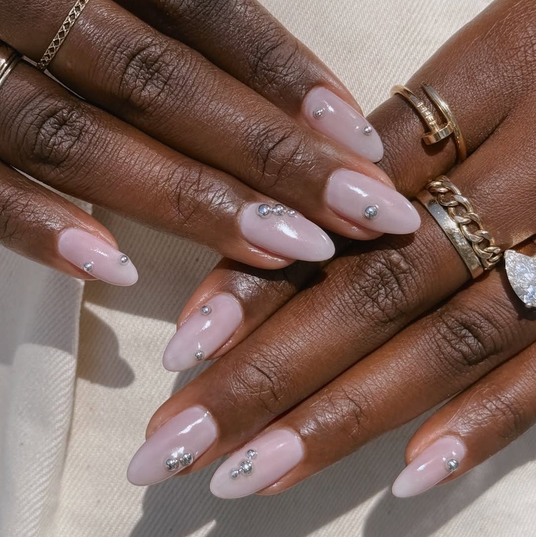 Milky Pink Studded Stiletto Nails Milky Pink Studded Stiletto Nails — Simple Nail Designs
