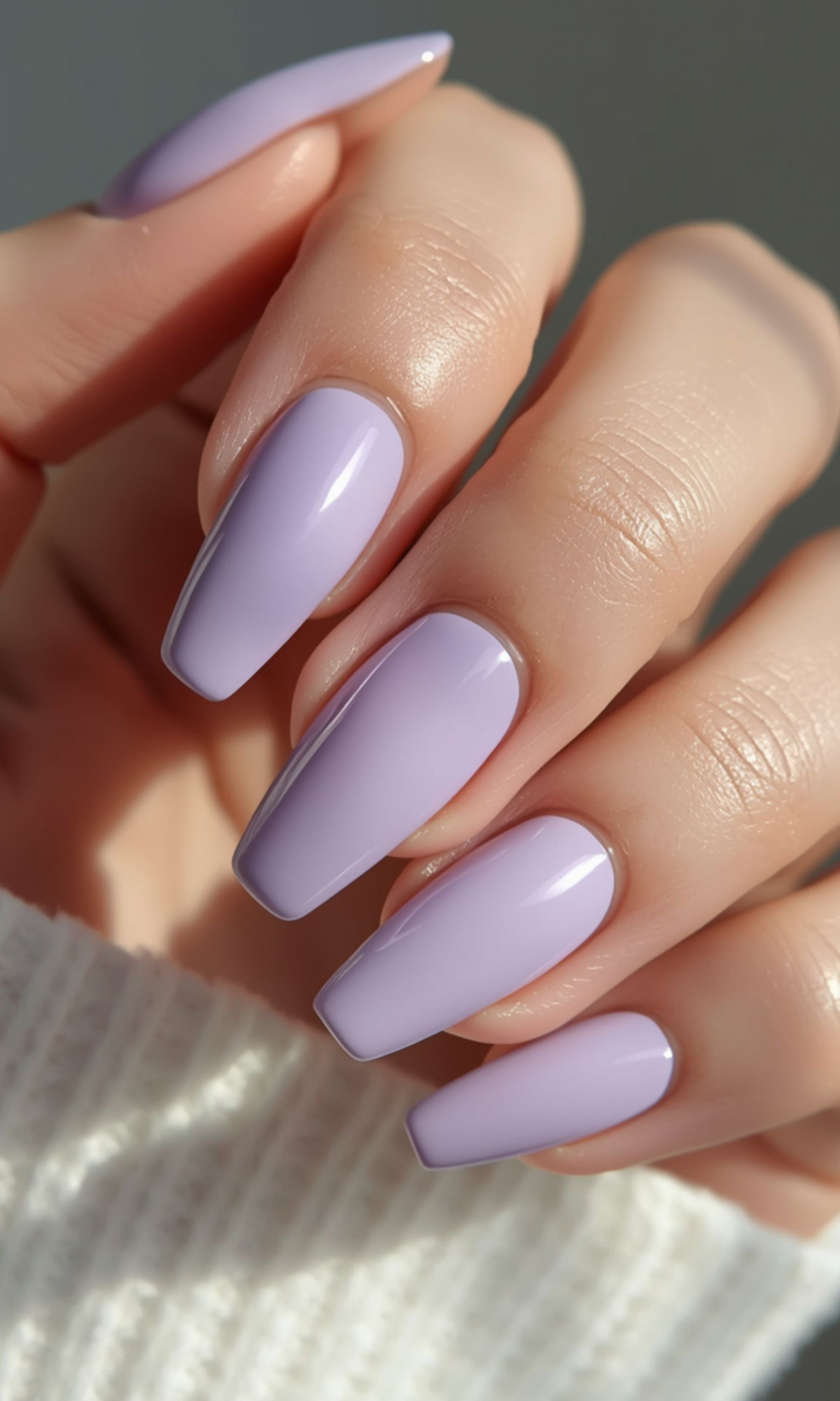 Long Coffin Pale Lavender Gloss — Winter to Spring Transition Nails