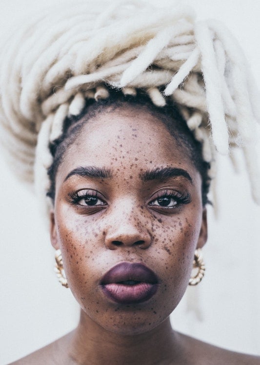 Striking Platinum Blonde Locs Updo Striking Platinum Blonde Locs Updo — Winter Loc Styles