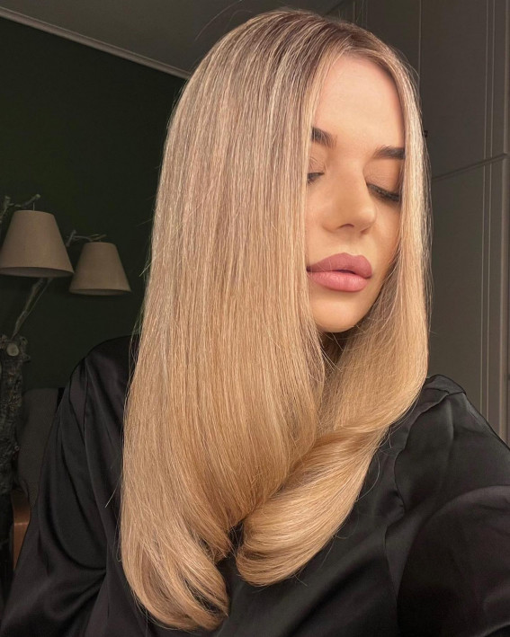 Golden Blonde Hair with a Black Satin Robe — Blonde Hair Colour