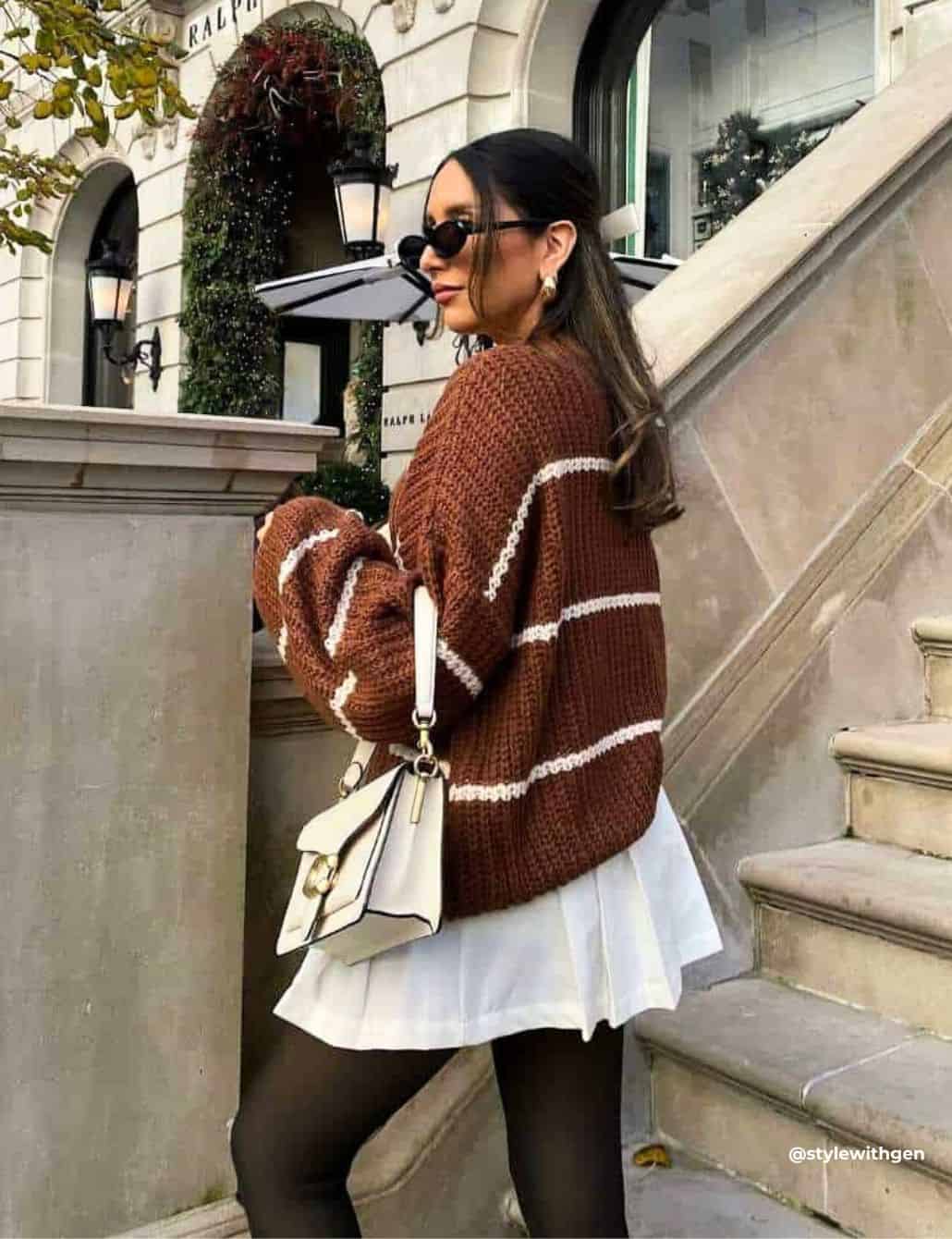 Striped Knit Sweater with Mini Skirt: Playful Fall Proportions — Fall to Winter Outfits