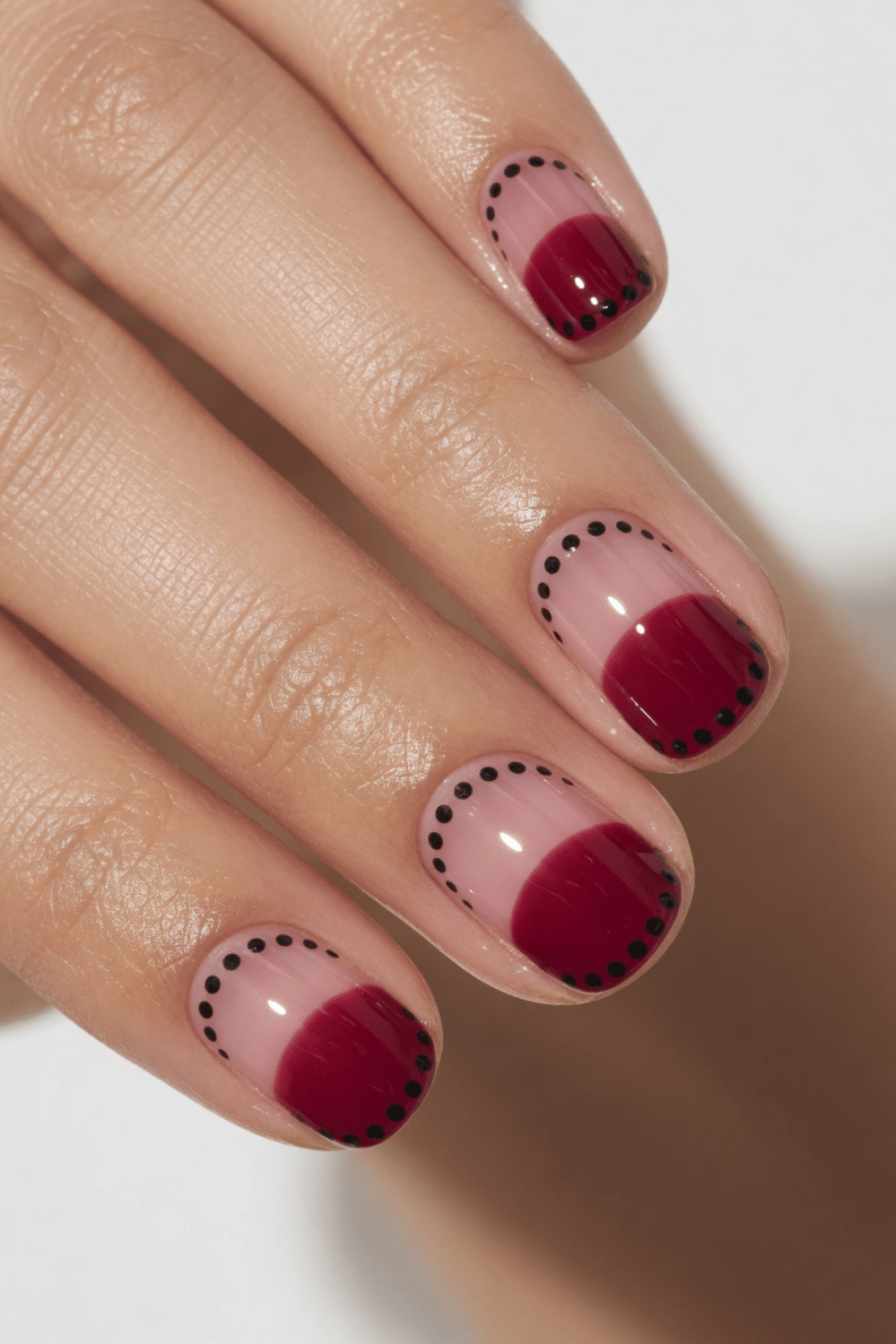 Short Oval Half Moon Dot Border Nails Short Oval Half Moon Dot Border Nails — Trendy Simple Nail Designs