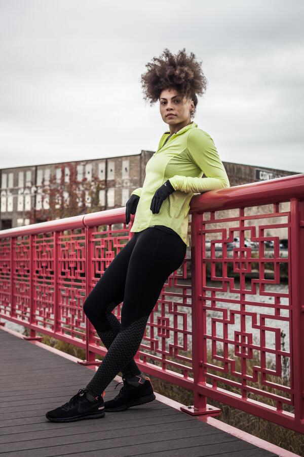 Bright Athletic Top with Patterned Leggings Bright Athletic Top with Patterned Leggings — Chicago Winter Outfits