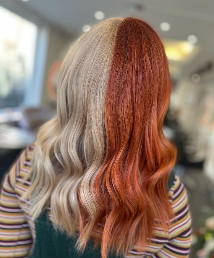 Two-Tone Platinum Blonde and Fiery Red Two-Tone Platinum Blonde and Fiery Red — Fall to Winter Hair Colors