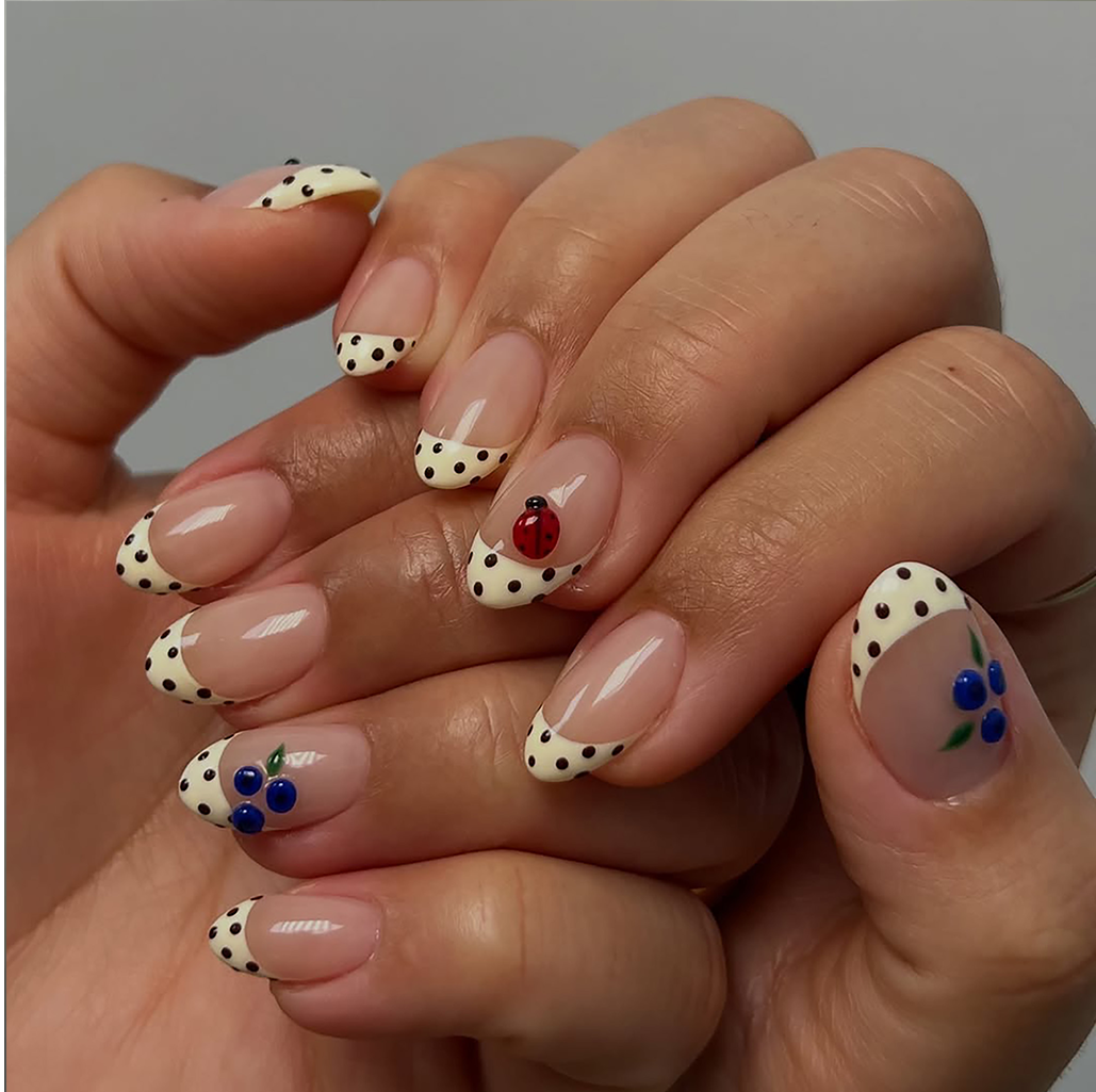 Cute Ladybug and Berry French Tips Cute Ladybug and Berry French Tips — Nail Art Ideas