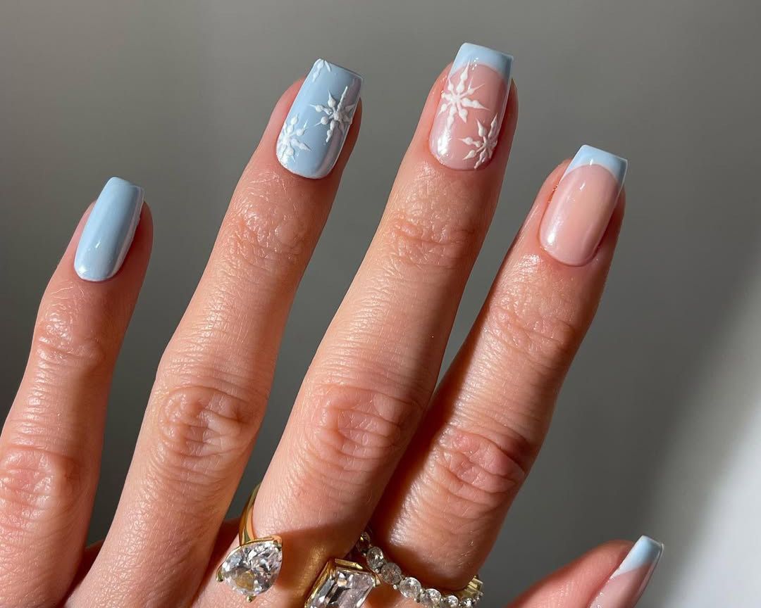 Matte Light Blue with Subtle Snowflakes — Winter Blue Nails