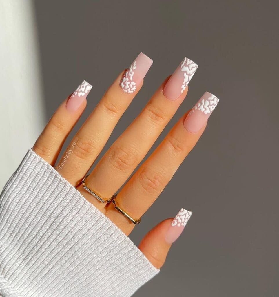 Matte Nude Lace French Tips — Winter Squoval Nails