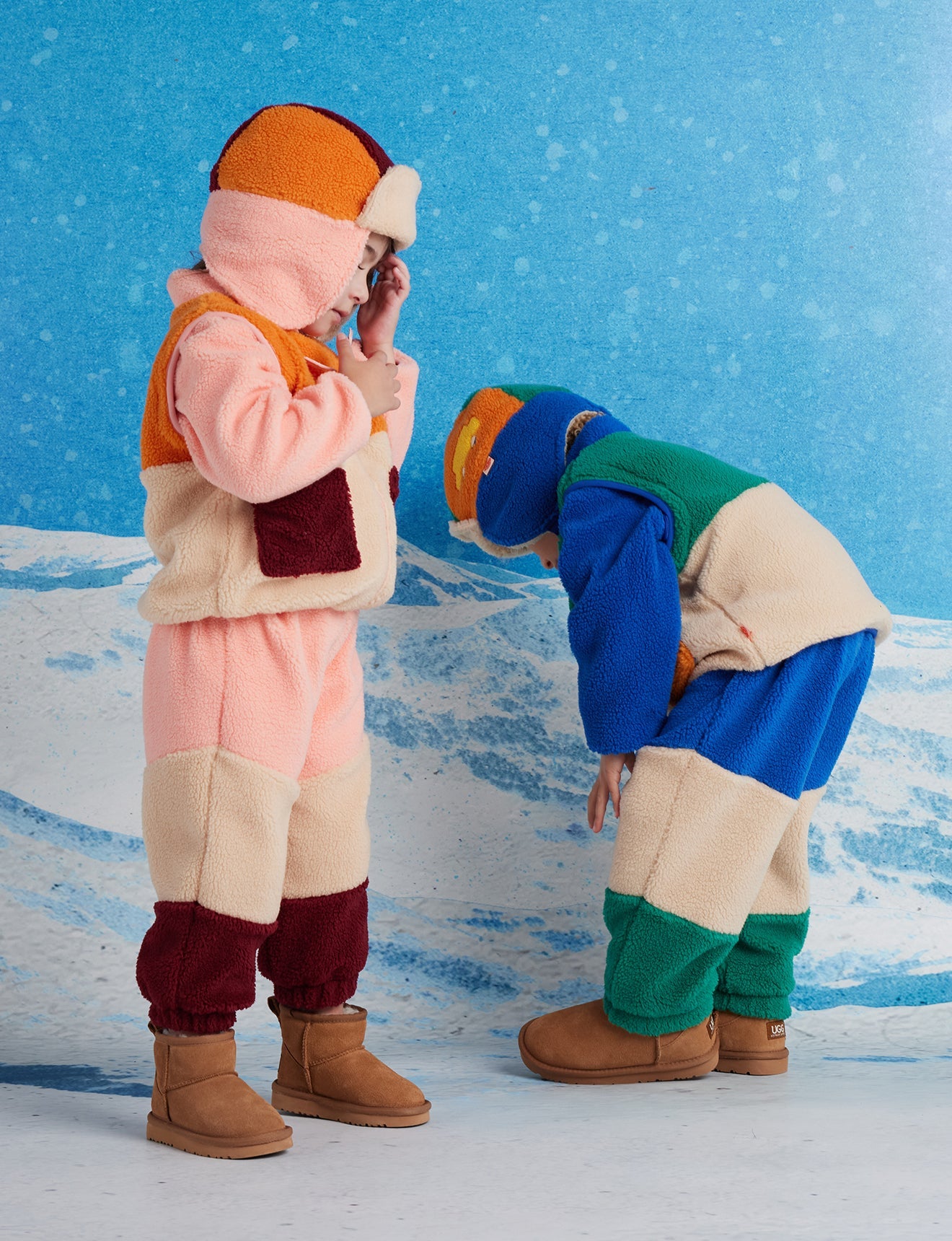 Vibrant Color-Blocked Fleece Sets for Siblings — Winter Outfits for Kids