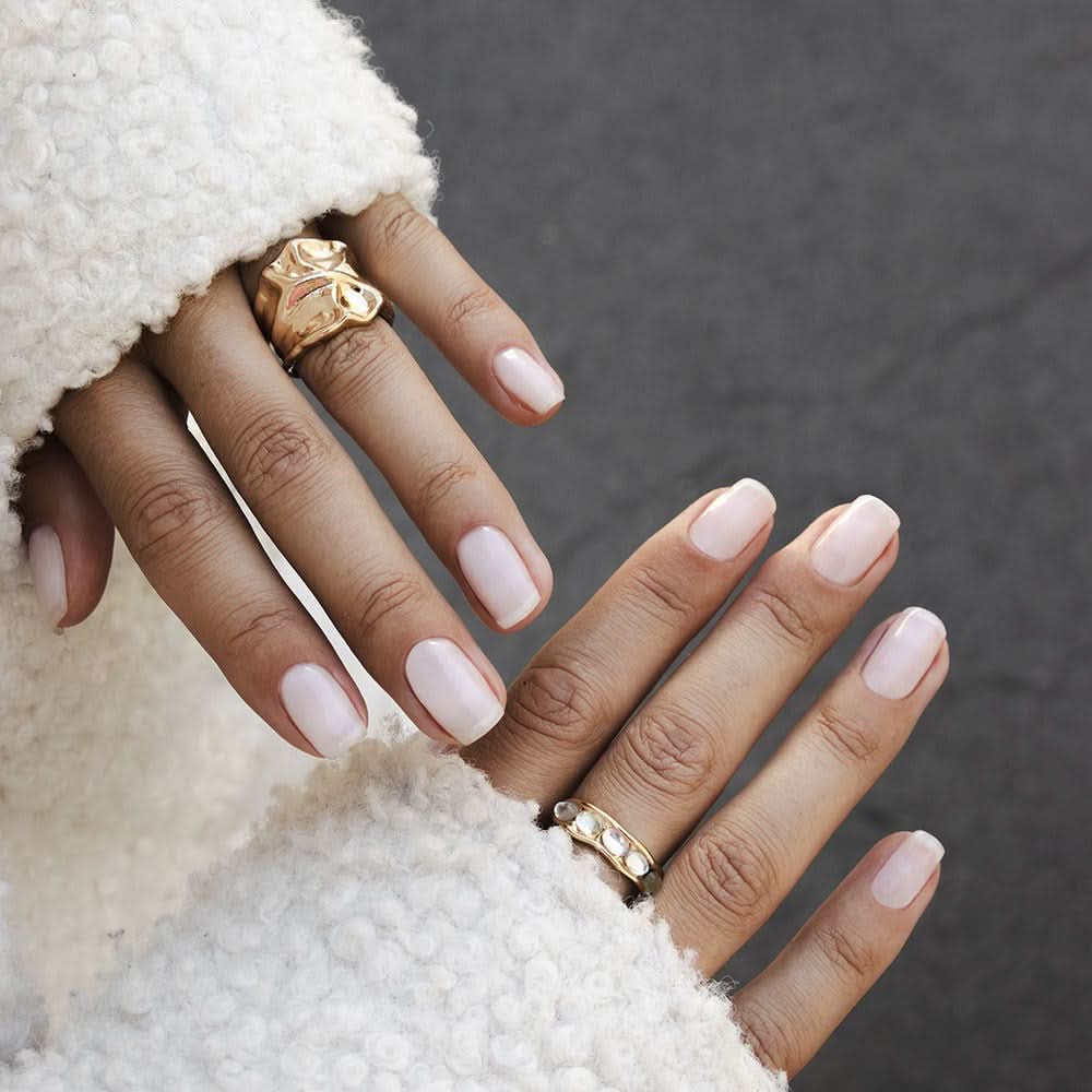 Soft Milky Pink Short Oval — Milky White Nails