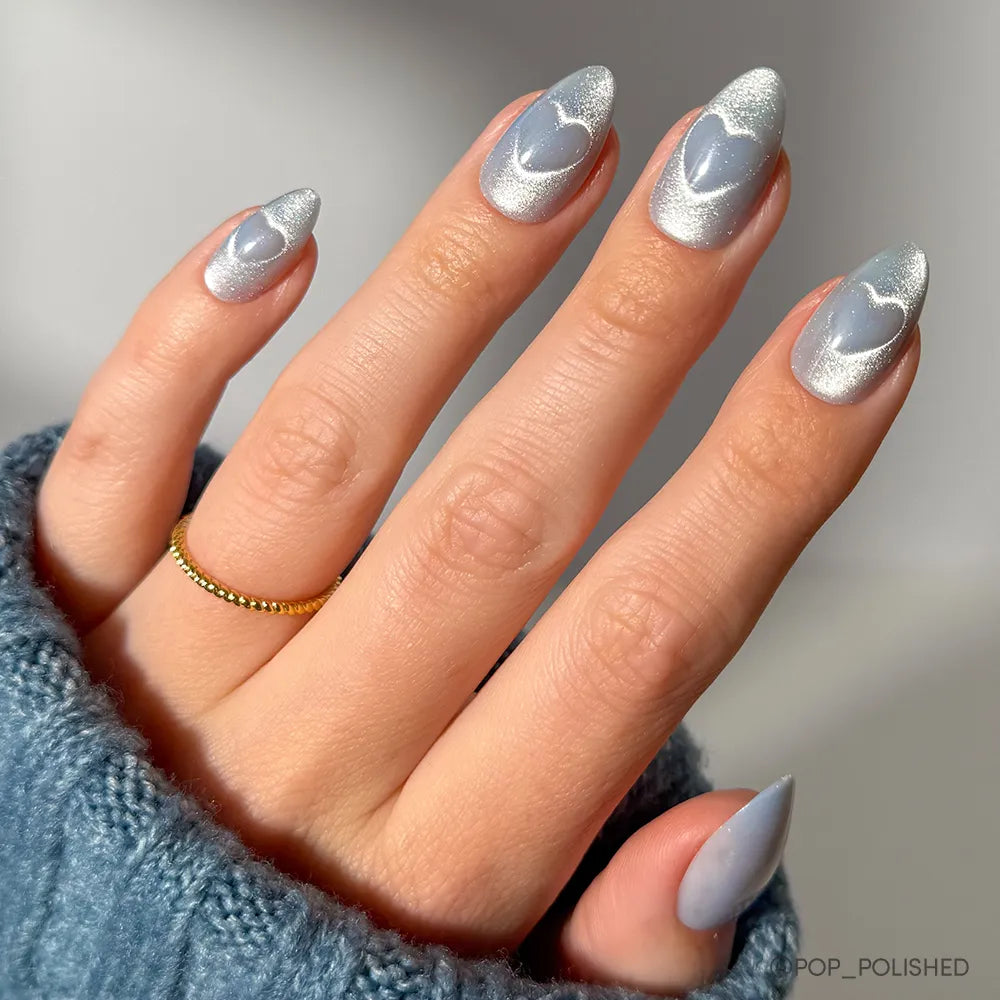 Light Blue Cat Eye with Hearts Light Blue Cat Eye with Hearts — Winter Cat Eye Nails