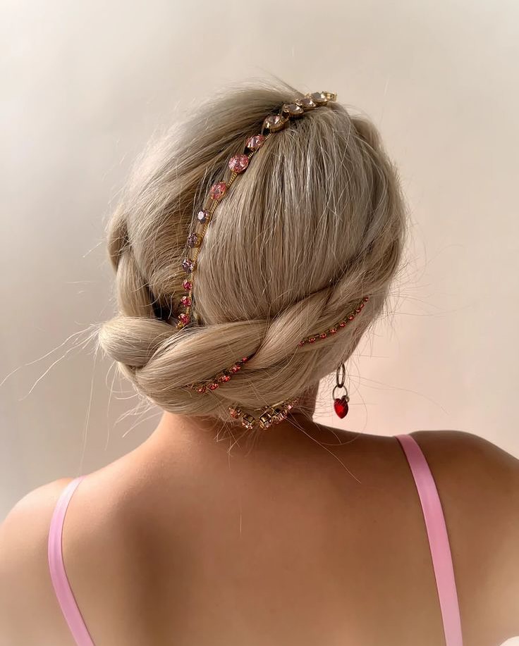 Ash Blonde Braided Updo With Jewels Ash Blonde Braided Updo With Jewels — Winter Party Hairstyles