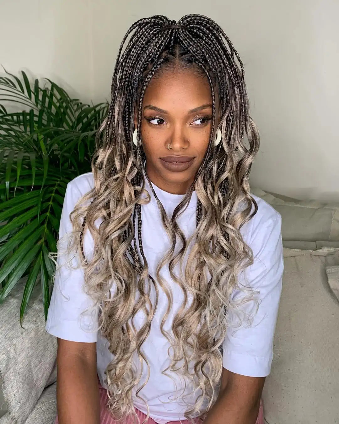 Dark Brown Braids with Blonde Wavy Ends Dark Brown Braids with Blonde Wavy Ends — Winter Braids for Black Women