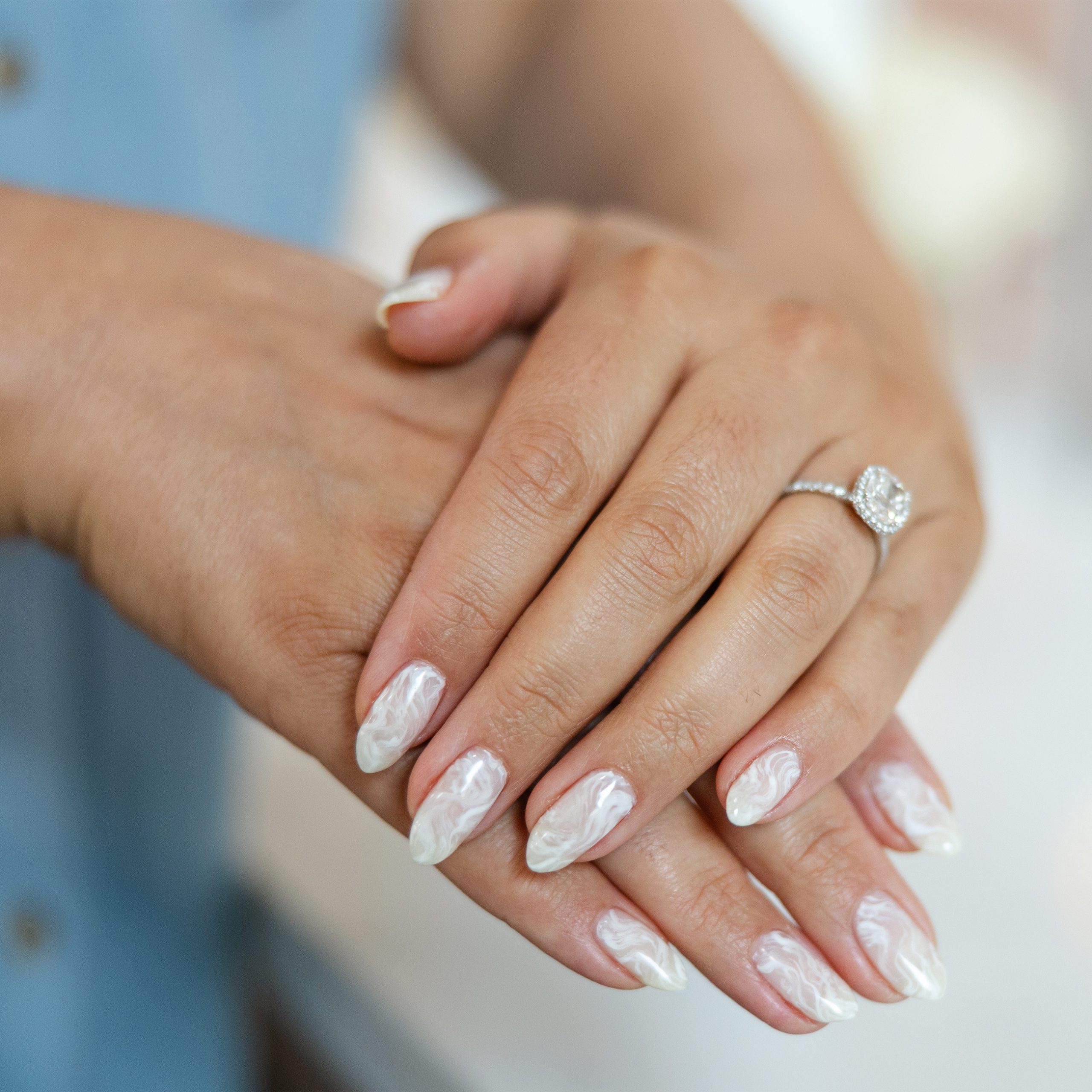 3D Floral Ombre Coffin Wedding Nails — Winter Wedding Nails