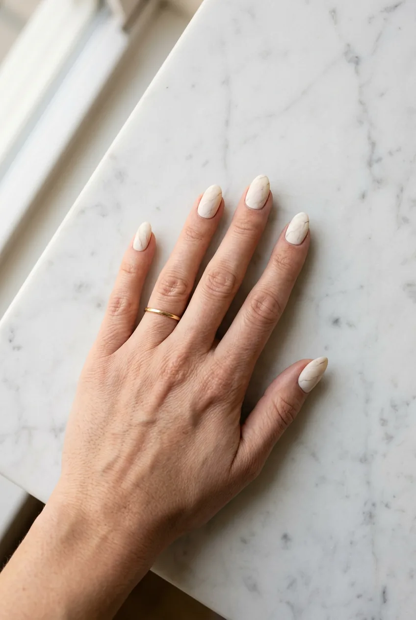 Matte Off-White Natural Marble — Winter Marble Nails