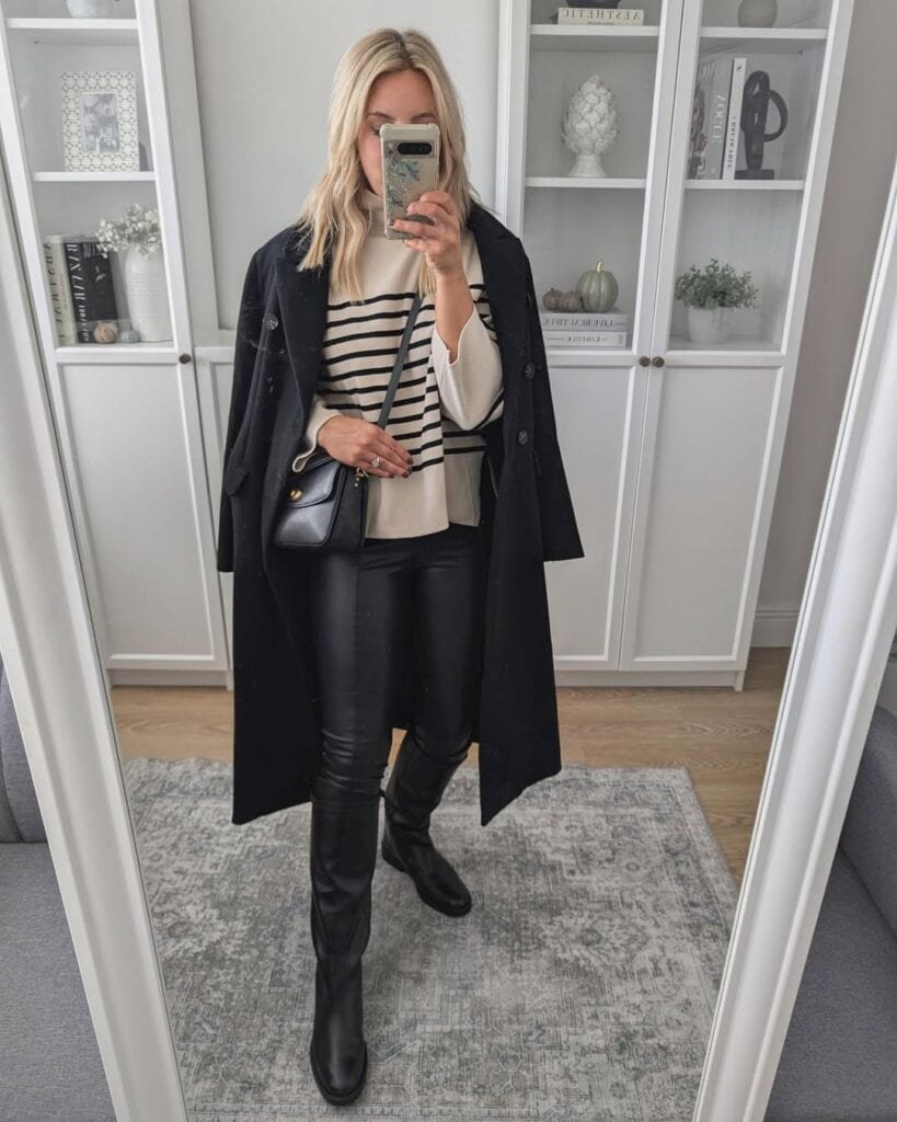 Chic Black Coat with Mini Skirt and Boots Chic Black Coat with Mini Skirt and Boots — Black Coat Outfits