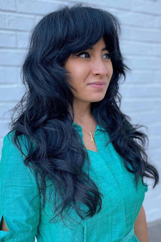 Blue Black Layered Shag With Waves — Blue Black Hair