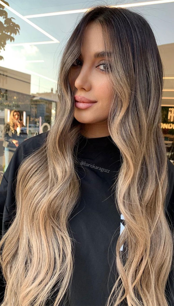 Dark Brown Root Shadow With Ash Blonde Dark Brown Root Shadow With Ash Blonde — Winter Ombre Hair