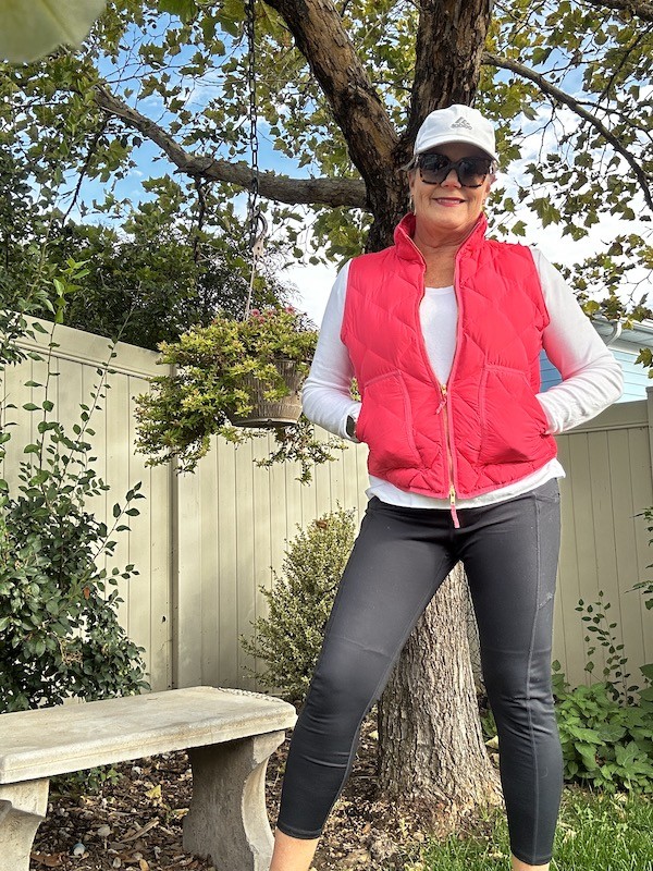 Bright Pink Puffer Vest with Grey Leggings Bright Pink Puffer Vest with Grey Leggings — Puffer Vest Outfits