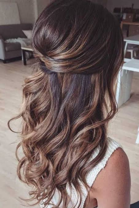 Dark Brown Half-Up Waves — Winter Wedding Guest Hairstyles