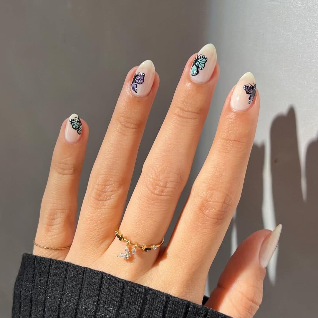Medium Almond Sheer White Butterfly Decals — Easy Nail Designs