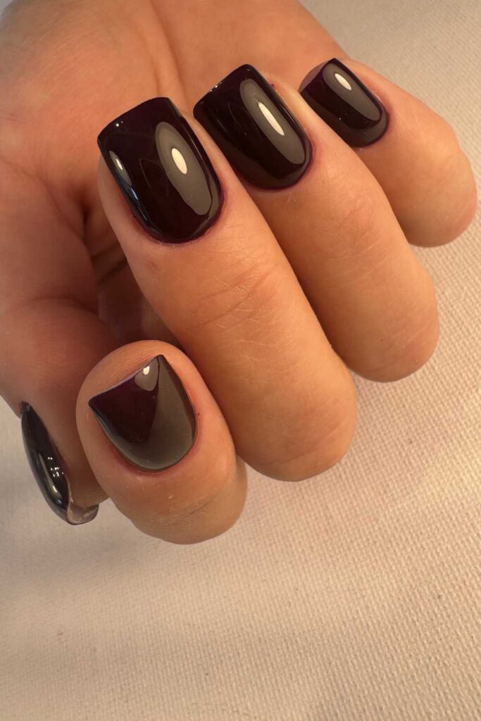 Glossy Deep Black Cherry Squoval Nails Glossy Deep Black Cherry Squoval Nails — Black Cherry Nails