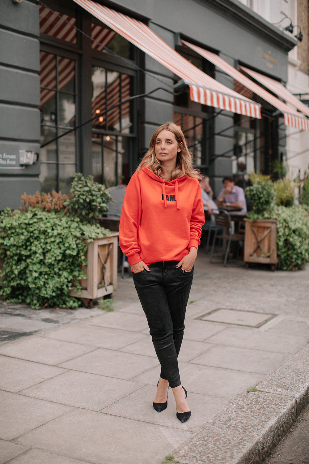 Bright Orange Hoodie with Fitted Black Trousers Bright Orange Hoodie with Fitted Black Trousers — Hoodie Outfits