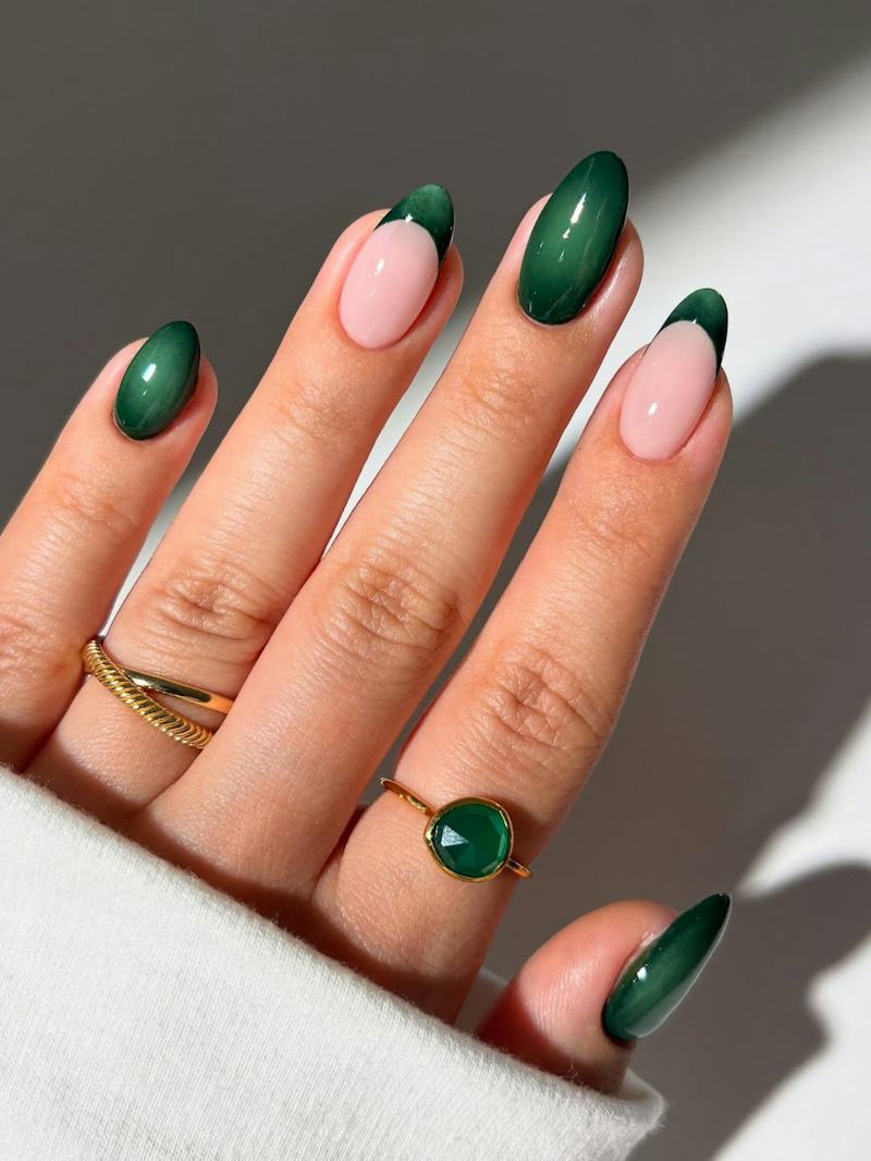 Emerald Cat-Eye French Tips — Winter to Spring Transition Nails